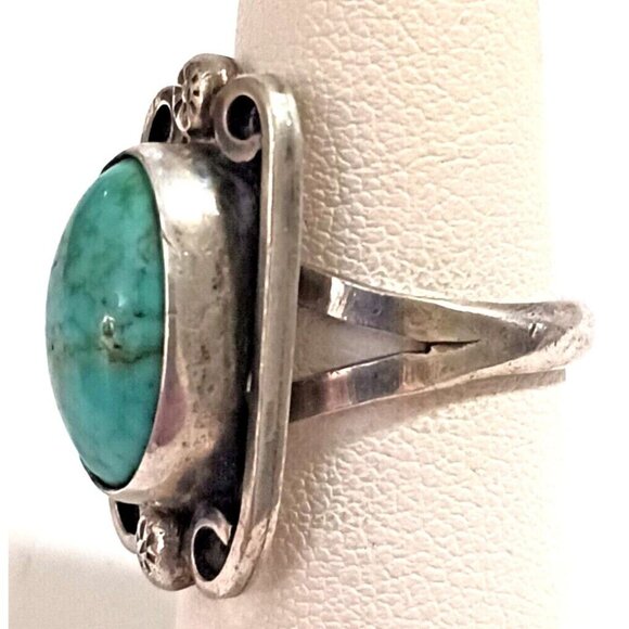 Vintage Navajo signed Turquoise Sterling ring sz 7 (1381) - Picture 2 of 7